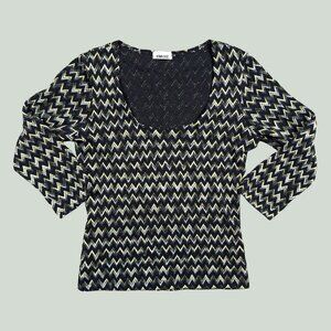 Star C.C.C. Vintage 90s Chevron Striped Scoop Neck Green Top Women's Large